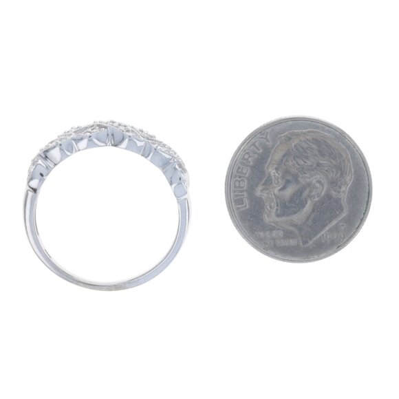 White Gold Diamond Cluster Cocktail Band - 14k Single Cut .11ctw XOXO Ring - Picture 5 of 7